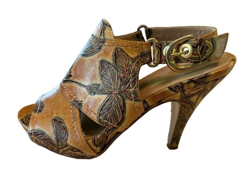 EUC Cuoieria Fiorentina Italian designer open toe ankle boot heels, Sz 36/6.5 - Picture 7 of 13